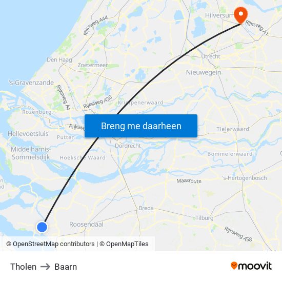 Tholen to Baarn map