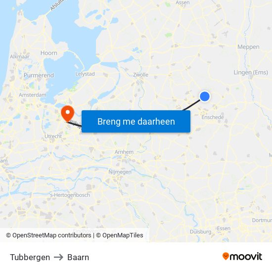 Tubbergen to Baarn map