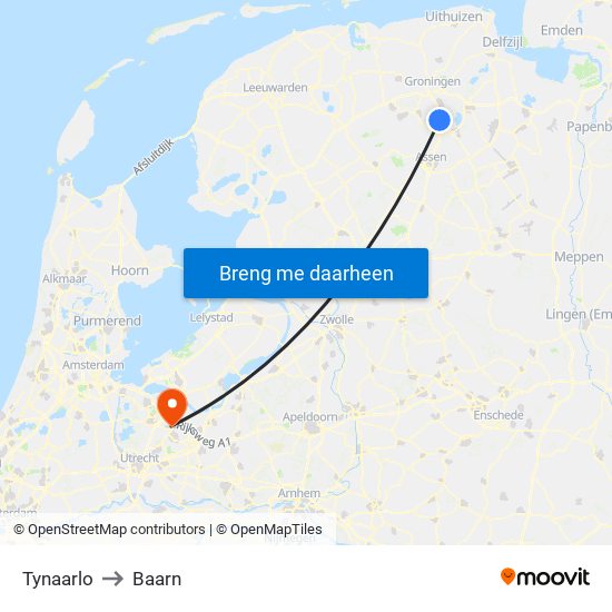 Tynaarlo to Baarn map