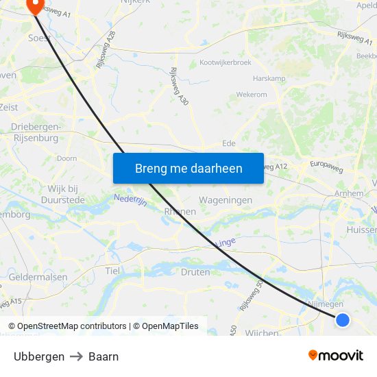 Ubbergen to Baarn map