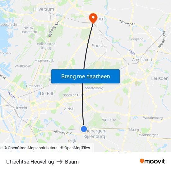 Utrechtse Heuvelrug to Baarn map