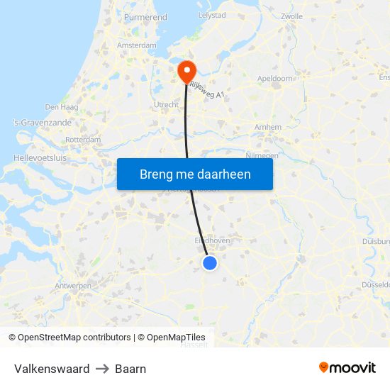 Valkenswaard to Baarn map