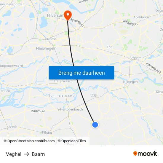 Veghel to Baarn map