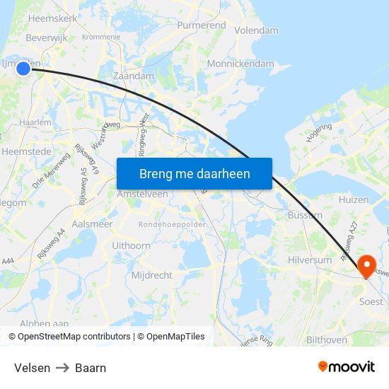 Velsen to Baarn map