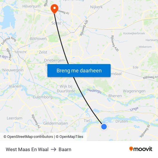 West Maas En Waal to Baarn map