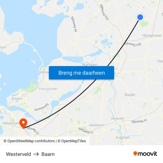 Westerveld to Baarn map