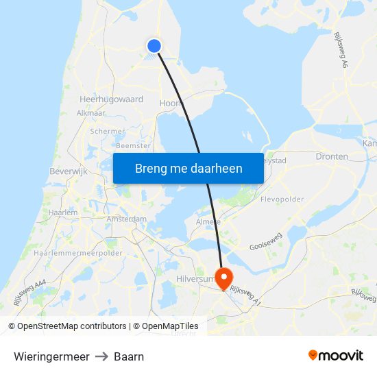 Wieringermeer to Baarn map
