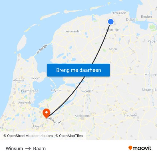 Winsum to Baarn map