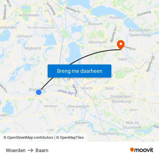 Woerden to Baarn map