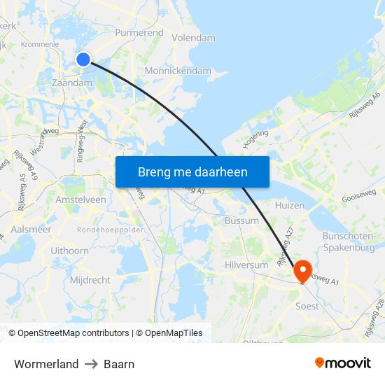 Wormerland to Baarn map