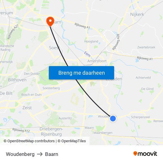 Woudenberg to Baarn map