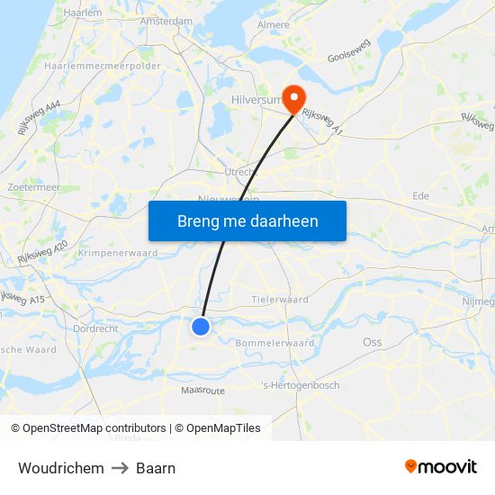 Woudrichem to Baarn map