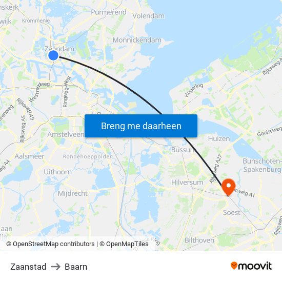 Zaanstad to Baarn map