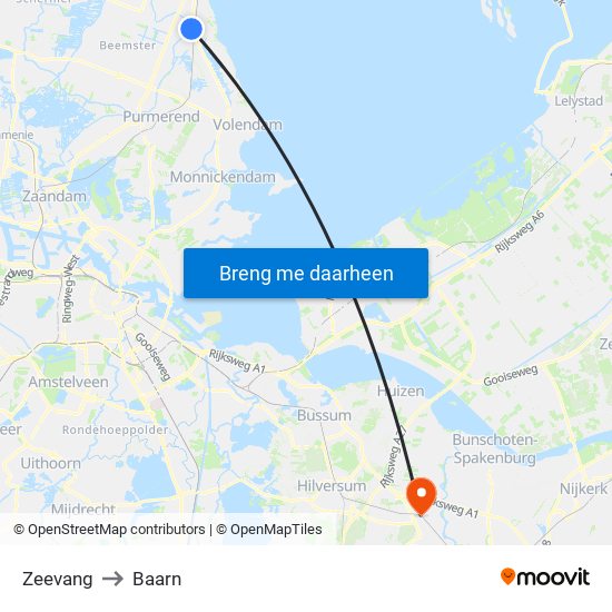 Zeevang to Baarn map