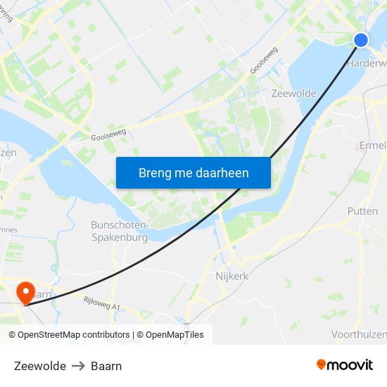 Zeewolde to Baarn map