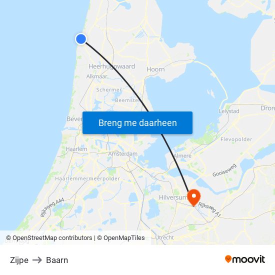 Zijpe to Baarn map
