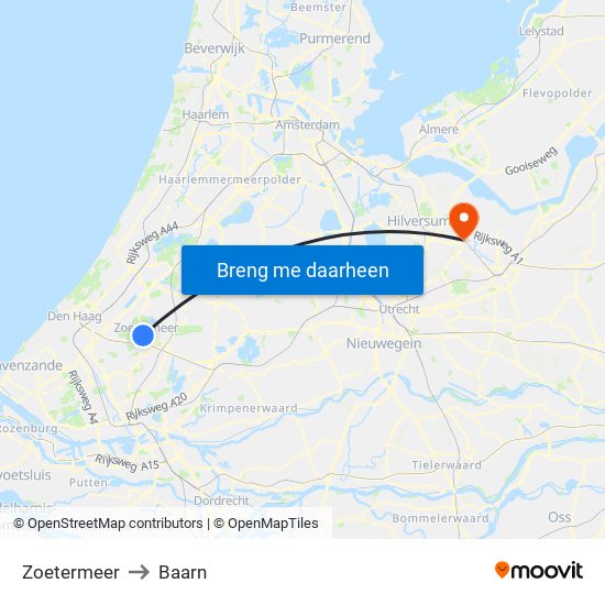 Zoetermeer to Baarn map