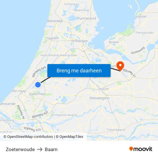 Zoeterwoude to Baarn map