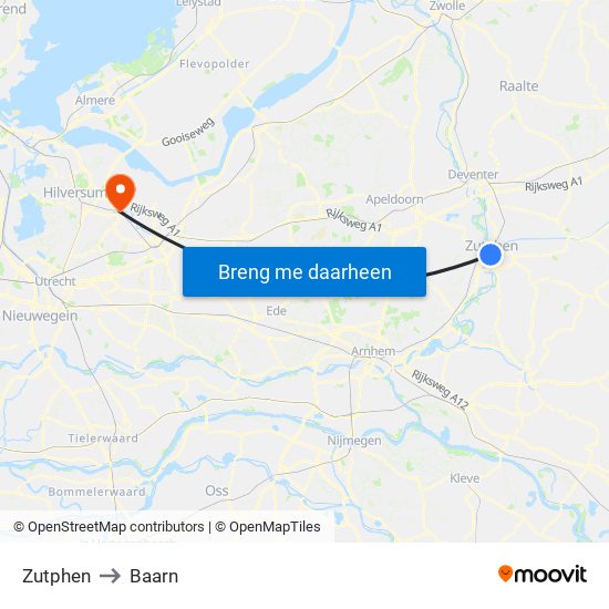 Zutphen to Baarn map
