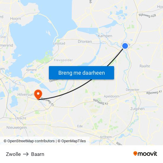 Zwolle to Baarn map