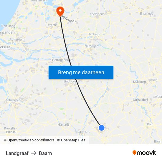 Landgraaf to Baarn map