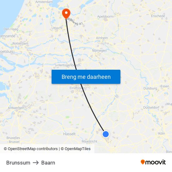 Brunssum to Baarn map