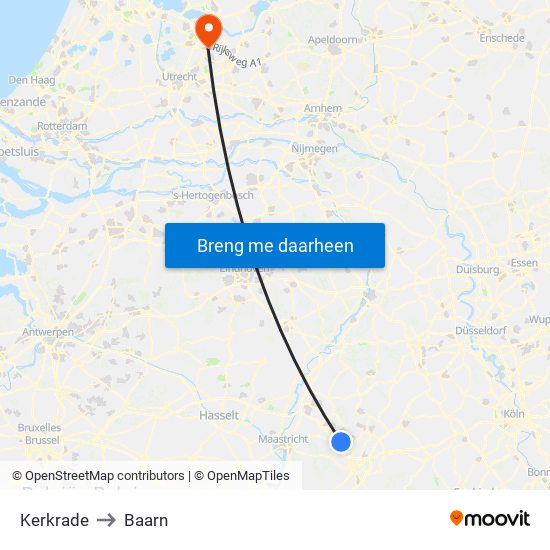 Kerkrade to Baarn map