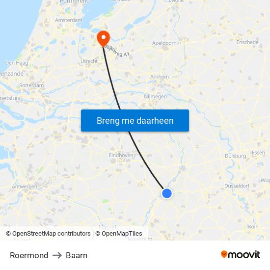 Roermond to Baarn map