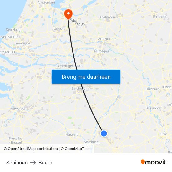 Schinnen to Baarn map