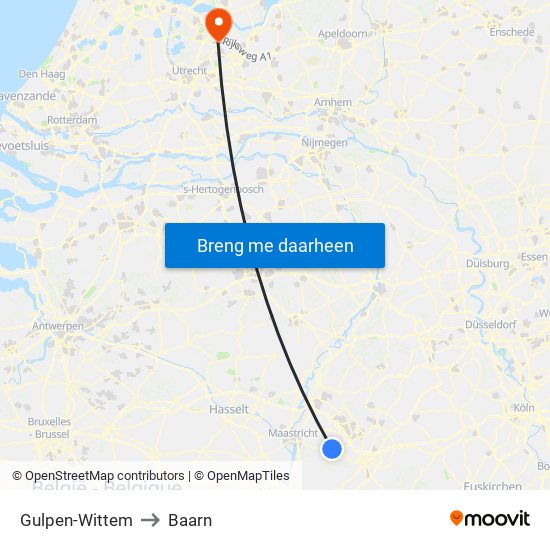 Gulpen-Wittem to Baarn map