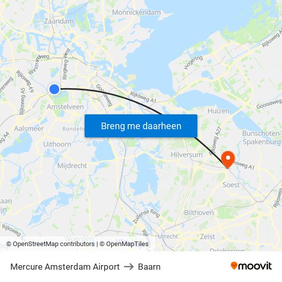 Mercure Amsterdam Airport to Baarn map