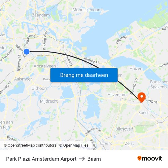 Park Plaza Amsterdam Airport to Baarn map