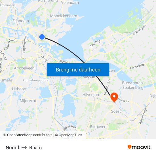 Noord to Baarn map