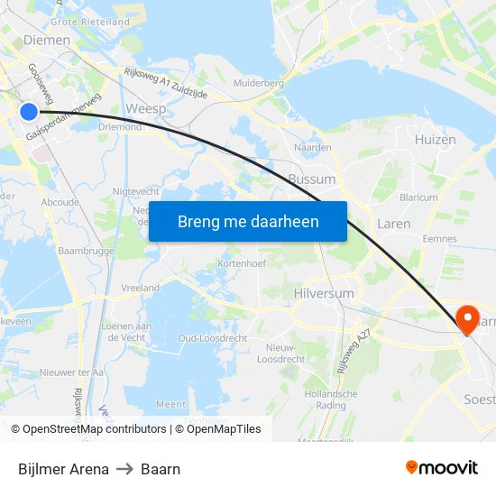 Bijlmer Arena to Baarn map