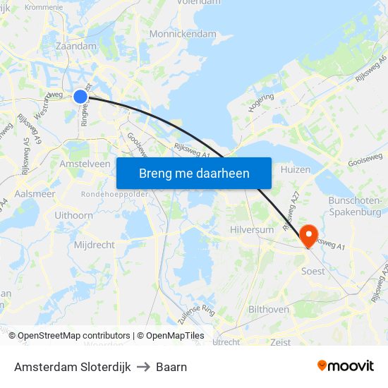 Amsterdam Sloterdijk to Baarn map