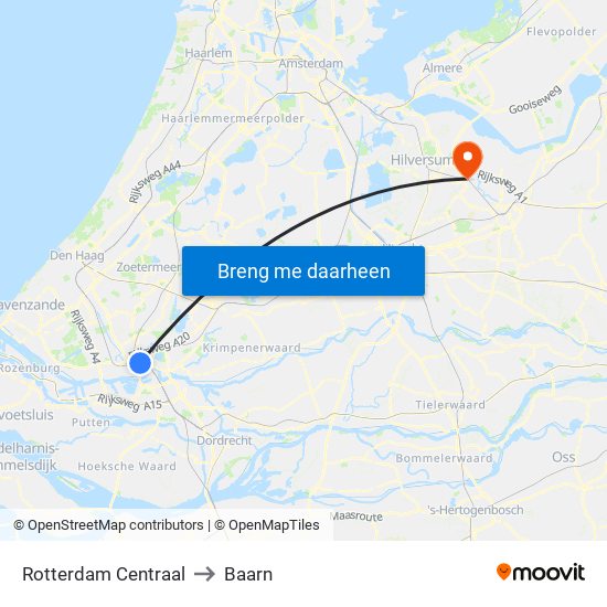 Rotterdam Centraal to Baarn map