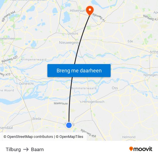 Tilburg to Baarn map