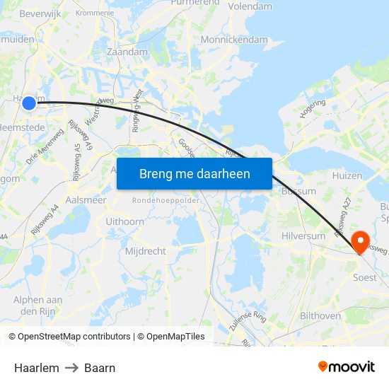 Haarlem to Baarn map