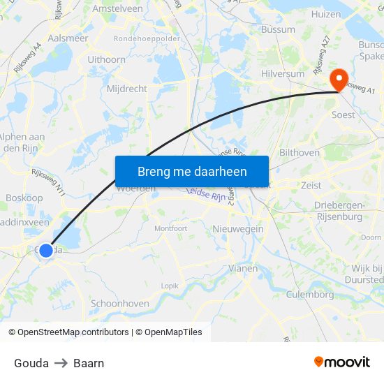 Gouda to Baarn map