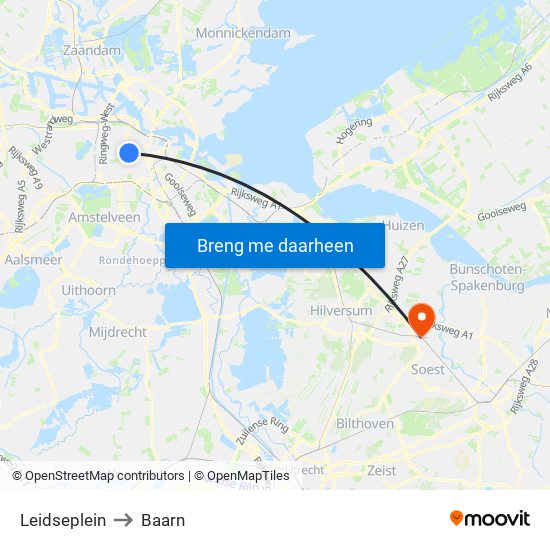 Leidseplein to Baarn map