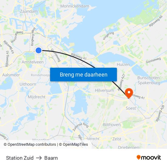 Station Zuid to Baarn map