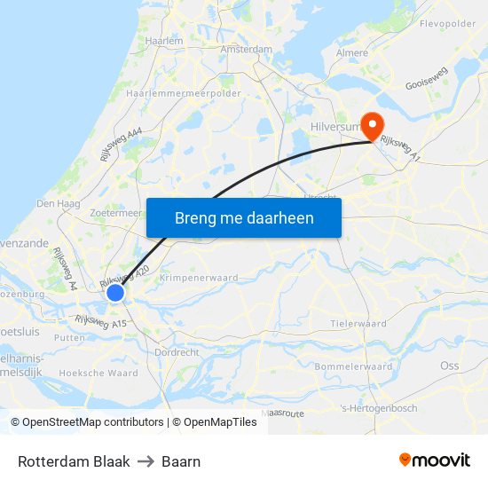 Rotterdam Blaak to Baarn map