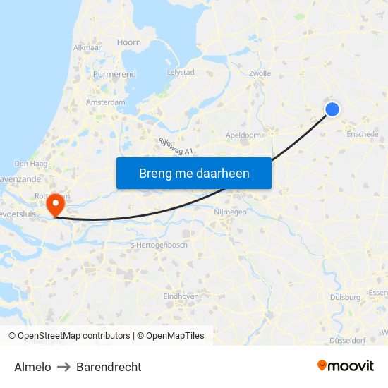 Almelo to Barendrecht map