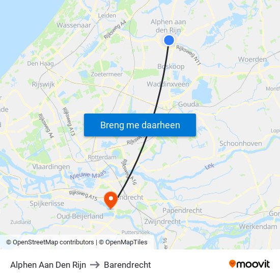 Alphen Aan Den Rijn to Barendrecht map