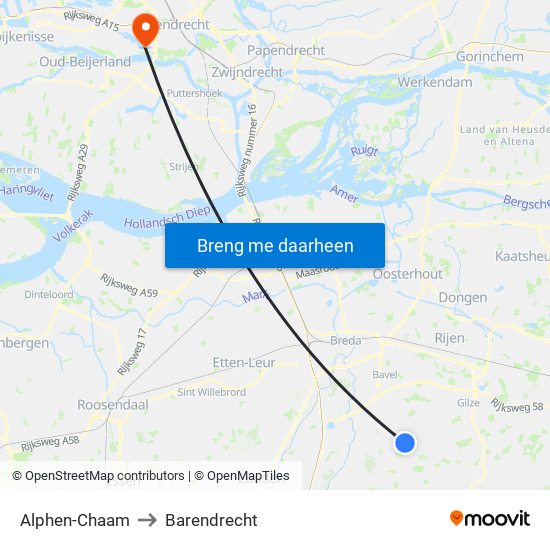 Alphen-Chaam to Barendrecht map