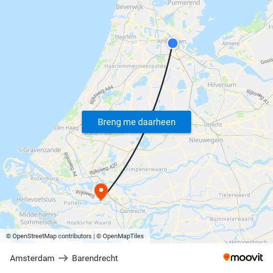 Amsterdam to Barendrecht map