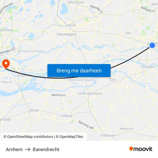 Arnhem to Barendrecht map