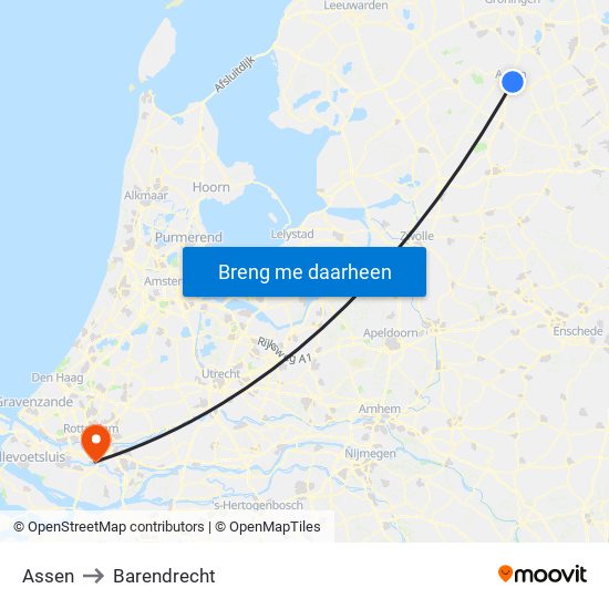 Assen to Barendrecht map