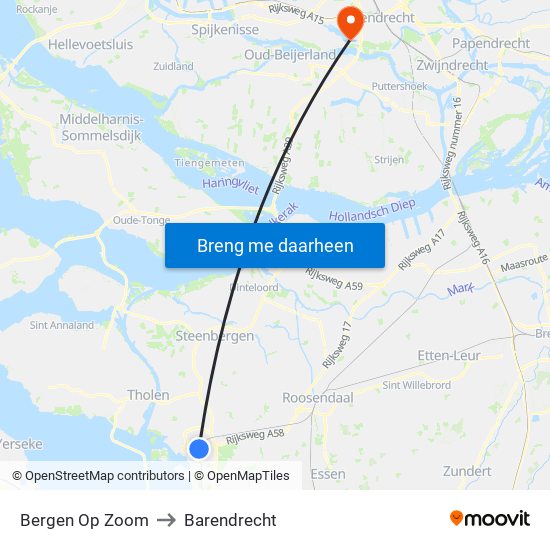 Bergen Op Zoom to Barendrecht map