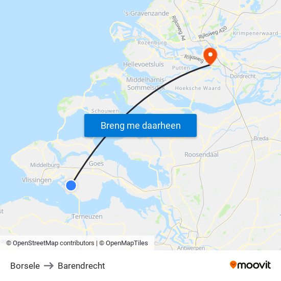 Borsele to Barendrecht map